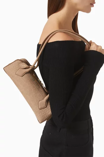 Small Le Teckel Shoulder Bag in Croc-embossed Nubuck