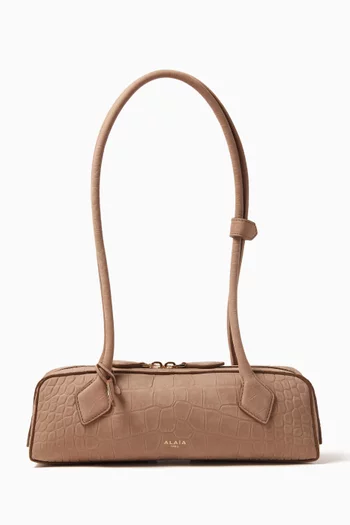 Small Le Teckel Shoulder Bag in Croc-embossed Nubuck