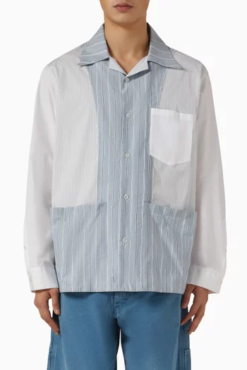 Patchwork Pinstripe Shirt in Cotton-blend