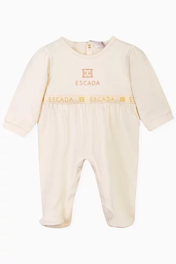 Embroidered Logo Sleepsuit in Cotton