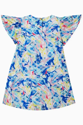 All-over Print Flared Dress in Batiste