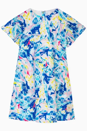 All-over Print Flared Dress in Batiste