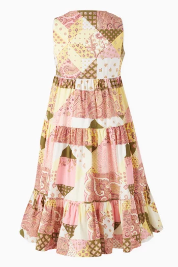 فستان بقصة متوسطة الطول واسعة قطن