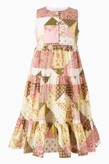 فستان بقصة متوسطة الطول واسعة قطن