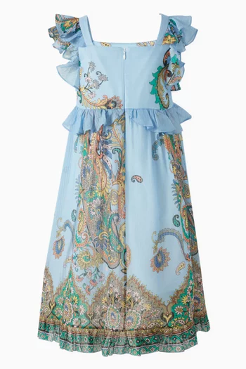 فستان مزين بنقشة بيزلي وكشكش قطن وحرير