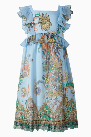 فستان مزين بنقشة بيزلي وكشكش قطن وحرير