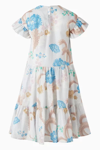 فستان متوسط الطول بنقشة زهور