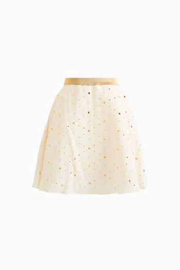 تنورة بنقشة نجوم وشعار الماركة كريب