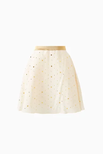 تنورة بنقشة نجوم وشعار الماركة كريب