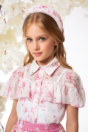 Floral-print Headband in Chiffon