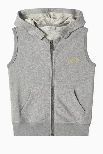 Logo-embroidered Sleeveless Hoodie in Cotton
