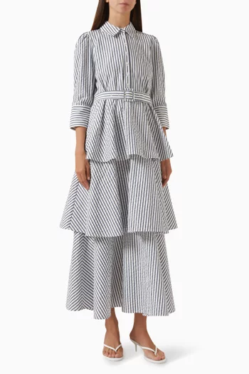Striped Ruffled Maxi Dress in Cotton