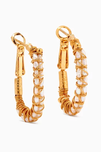 Lyre Pearl Hoop Earrings in Gold-plated Metal