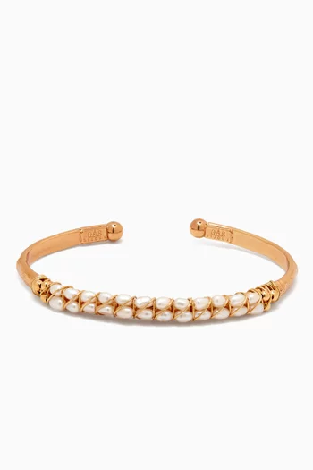 Lyre Mother-of-pearl Cuff Bracelet in Gold-plated Metal