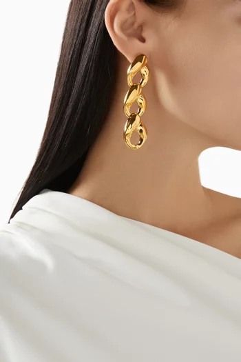 أقراط متدلية بتصميم سلسلة برونز مطلي ذهب عيار 24