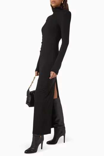 Ruched Turtleneck Maxi Dress in Viscose-knit