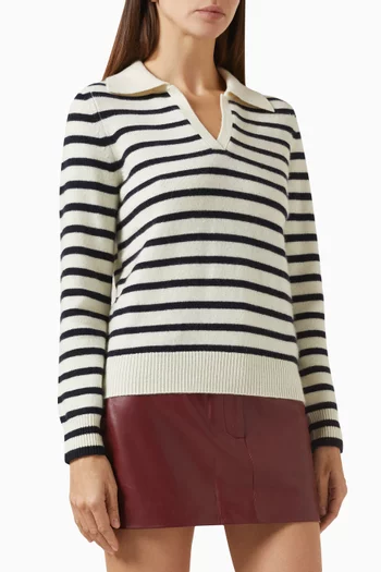 Striped Polo Sweater in Cashmere-blend