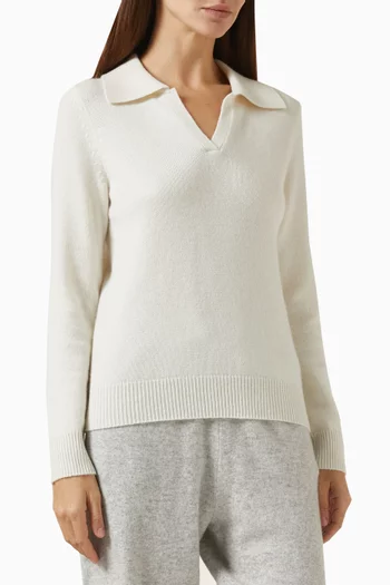 Striped Polo Sweater in Cashmere-blend