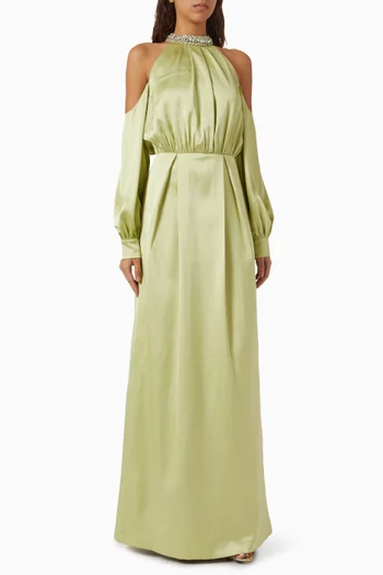 Cold-shoulder Maxi Dress in Satin