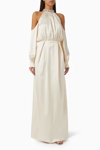 Cold-shoulder Maxi Dress in Satin