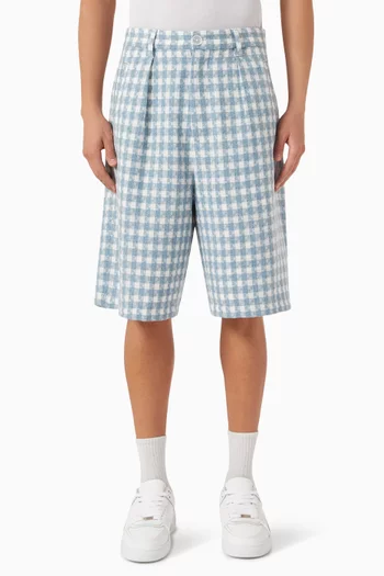 Plaid Pleated Shorts in Cotton