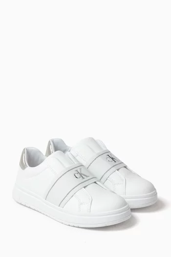 Logo-tape Slip-on Sneakers in Faux Leather