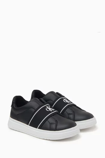 Logo-tape Slip-on Sneakers in Faux Leather
