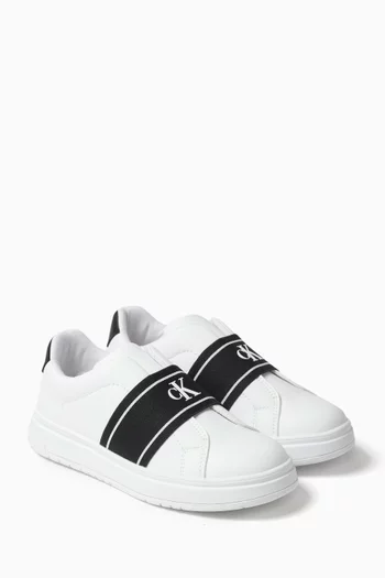Logo-tape Slip-on Sneakers in Faux Leather