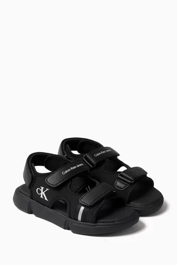 Logo-embossed Sandals in Faux Leather & Fabric