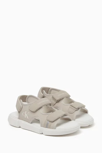 Logo-embossed Sandals in Faux Leather & Fabric