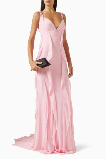 Layered Sequin-trim Maxi Dress in Chiffon