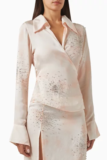 Embellished Wrap Blouse in Satin