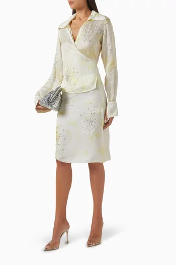 Embellished Wrap Blouse in Satin
