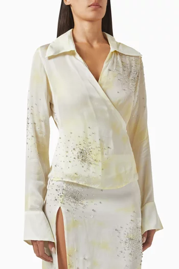 Embellished Wrap Blouse in Satin