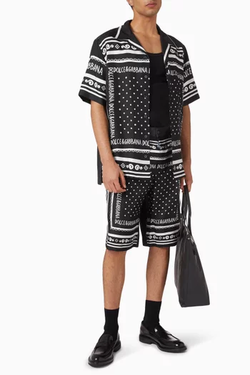 Bandanna-print Shorts in Cotton Denim & Silk Twill
