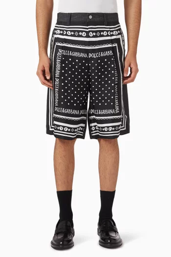 Bandanna-print Shorts in Cotton Denim & Silk Twill