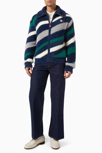 Logo Fluffy Zip-up Sweater in Nylon-blend