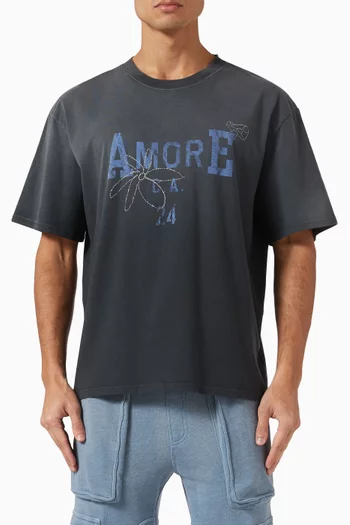 تي شيرت بقصة مربعة وطبعة Amore قطن