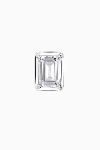 White Emerald Cut Single Stud Earring in Sterling Silver