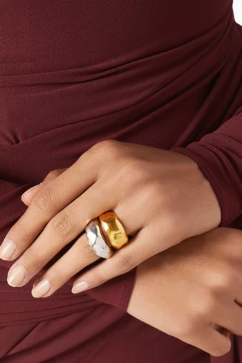 Chili Rings in 22kt Gold-plated Brass & Silver, Set of 2