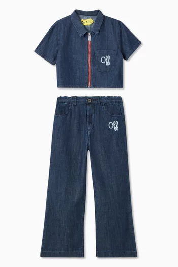 Logo Graphic Script Type Cropped Shirt in Denim
