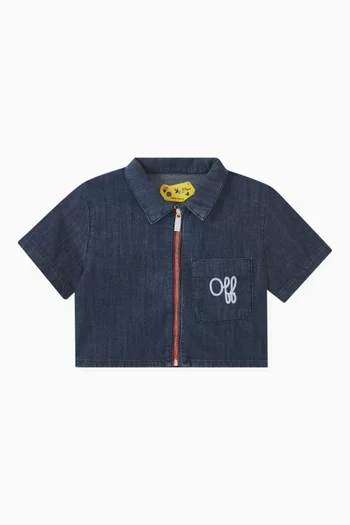Logo Graphic Script Type Cropped Shirt in Denim