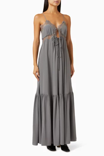 Lace-trim Maxi Dress in Silk Crêpe de Chine