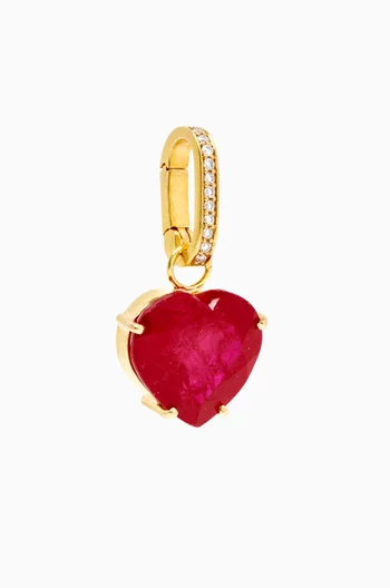 Heart-cut Ruby & Diamond Detachable Charm in 18kt Gold