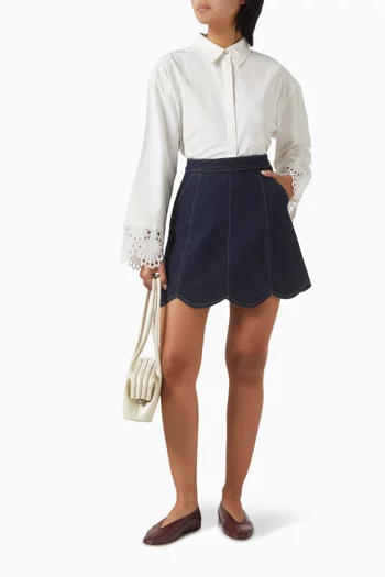 Scallop-hem Mini Skirt in Denim