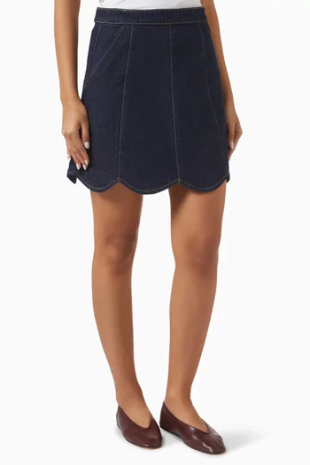 Scallop-hem Mini Skirt in Denim