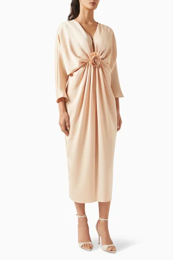 Rose-detail Midi Dress in Satin