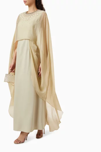 Embellished Cape Maxi Dress