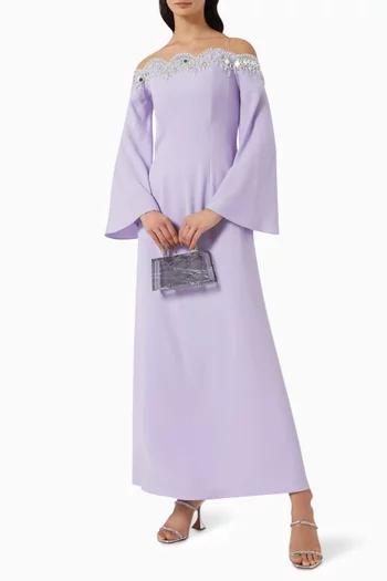 Hemera Embellished Off-shoulder Kaftan in Crepe