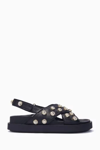 Rhinestone Crisscross Strap Sandals in Leather